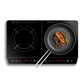 1Pc 4000W Induction Cooktop Portable Double Induction Cooker Electric Dual Burner Stove Countertop Hot Plate With 9 Power 9 Temperature 3H Timer (Color: black)